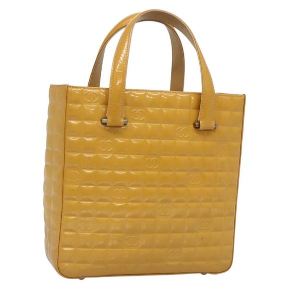 CHANEL Handbags - CHANEL Choco Bar Tote Bag Patent leather Yellow CC Auth 135565